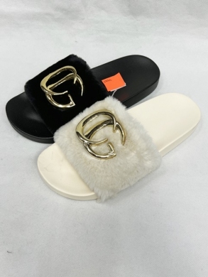 Klapki damskie z futerkiem (36-41) 326 BLACK/BEIGE/GREY