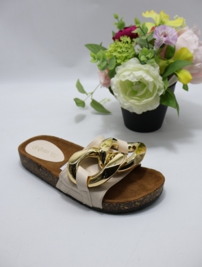 Klapki damskie na płaskim (36-41) 98-45 BEIGE