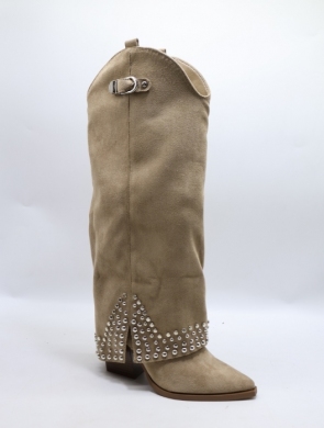Kozaki damskie na obcasie (36-41) 9689A KHAKI