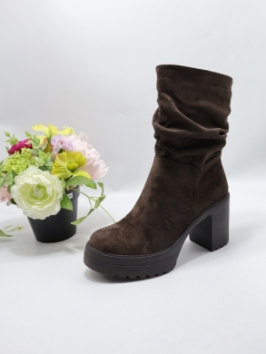 Botki damskie ocieplane na obcasie (36-41) 7617 BROWN