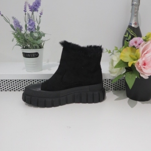 Botki damskie ocieplane na płaskim (36-41) 88-67 BLACK