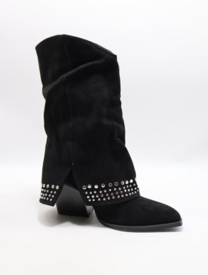 Kozaki damskie ocieplane na obcasie (36-41) 588-31 BLACK