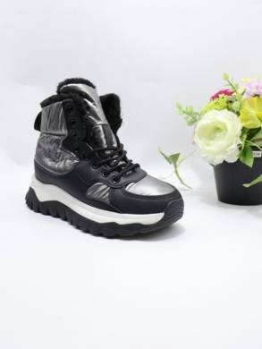 Botki damskie ocieplane na płaskim (36-41) HZ316 BLACK/GREY