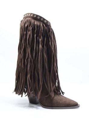 Kozaki damskie na obcasie (36-41) 2533A BROWN