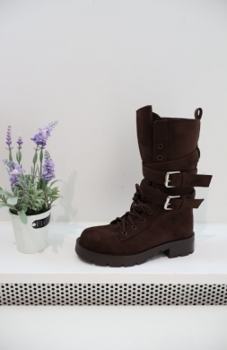 Kozaki damskie ocieplane na płaskim (36-41) CS033 BROWN