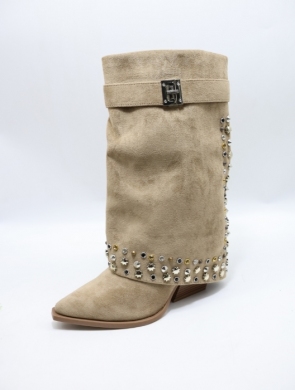 Kozaki damskie na obcasie (36-41) A9595 KHAKI