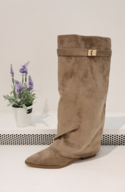 Kozaki damskie na płaskim (36-41) 2596A-1 KHAKI