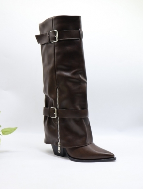 Kozaki damskie na obcasie (36-41) 7676A BROWN