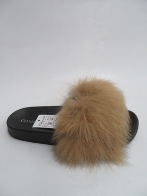 Klapki damskie z futerkiem (36-41) CZ600 NATURAL CAMEL