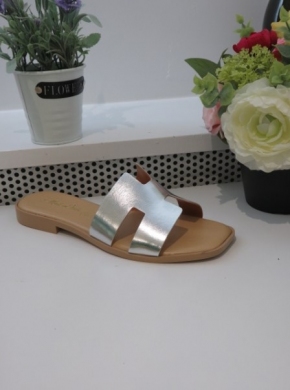 Klapki damskie na płaskim (36-41) ACCA SILVER NATURAL SKORA