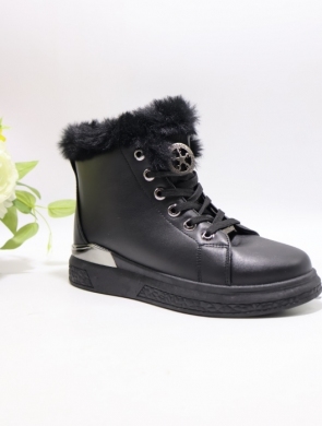 Botki damskie ocieplane na płaskim (36-41) SJ2577-1 BLACK