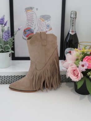 Kozaki damskie na obcasie (36-41) 8639A KHAKI