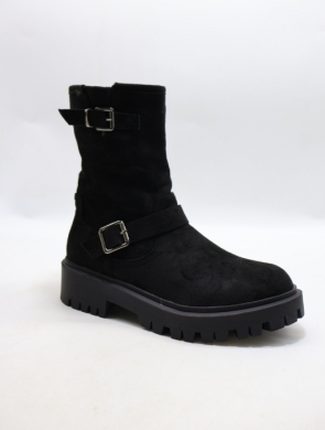 Botki damskie ocieplane na płaskim (36-41) H8-623 BLACK