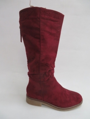 Kozaki damskie jesienne na płaskim (36-41) 8B935 WINE