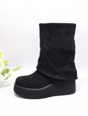 Botki damskie ocieplane na koturnie (36-41) HQ372 BLACK