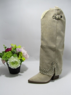 Kozaki damskie na obcasie (36-41) 9689A BEIGE