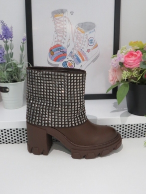 Botki damskie ocieplane na obcasie (36-41) 8679 BROWN