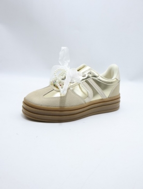 Buty sportowe damskie na płaskim (36-41) C3033 BEIGE/GOLD