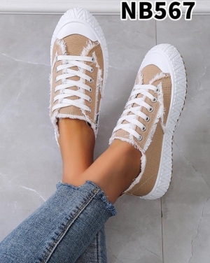Trampki damskie na płaskim (36-41) NB567 KHAKI