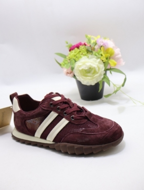 Buty sportowe damskie na płaskim (36-41) A-133 WINE-SKÓRA