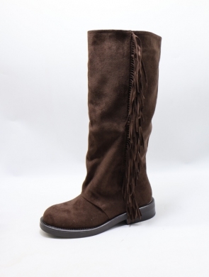Kozaki damskie ocieplane na płaskim (36-41) HQ385 BROWN