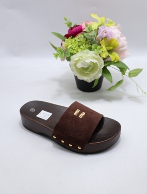 Klapki damskie na płaskim (36-41) F72 BROWN