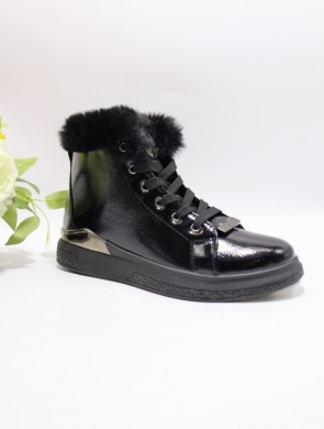 Botki damskie ocieplane na płaskim (36-41) 3007-10 BLACK