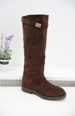 Kozaki damskie na płaskim (36-41) WZ18 BROWN