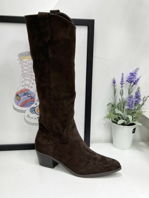 Kozaki damskie ocieplane na obcasie (36-41) 8618 BROWN