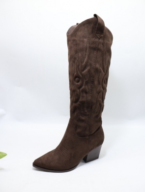 Kozaki damskie na obcasie (36-41) 9697A-1 BROWN