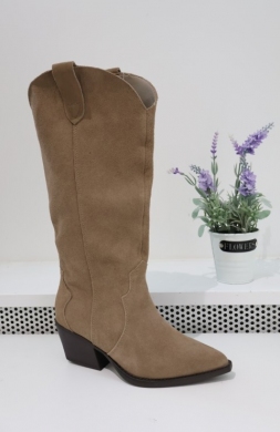 Kozaki damskie ocieplane na obcasie (36-41) 6396 KHAKI-SKORA
