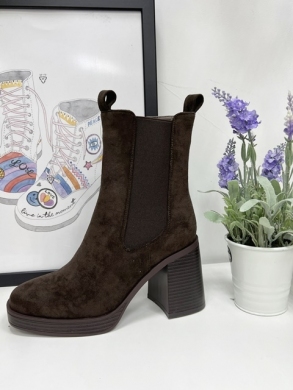 Botki damskie ocieplane na obcasie (36-41) 8600 BROWN