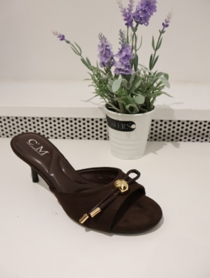 Klapki damskie na szpilce (36-41) 77-668 BROWN