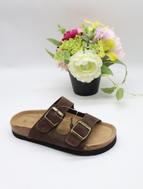 Klapki damskie na płaskim (36-41) 2832 BROWN SKORA
