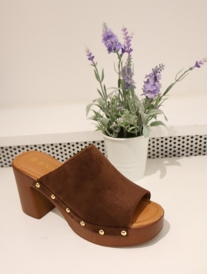 Klapki damskie na obcasie (36-41) KA90 BROWN
