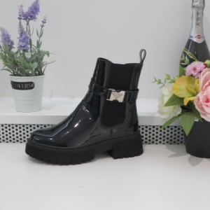 Botki damskie ocieplane na płaskim (36-41) 168-519 BLACK/PU