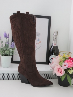 Kozaki damskie na obcasie (36-41) 8672 BROWN