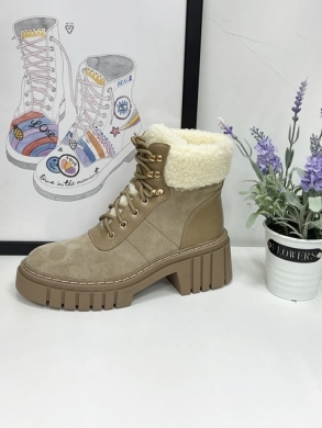 Botki damskie ocieplane na obcasie (36-41) 8608 KHAKI