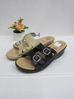 Klapki damskie na koturnie (36-41) 2920 BL/WH/BE