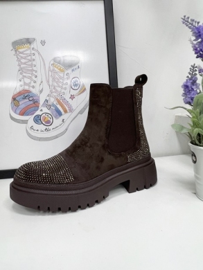 Botki damskie ocieplane na płaskim (36-41) 8617 BROWN