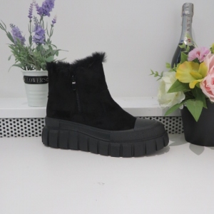 Botki damskie ocieplane na płaskim (36-41) 88-67 BLACK