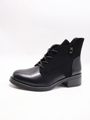 Botki damskie ocieplane na płaskim (36-41) HBL-95 BLACK/PU