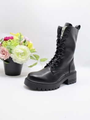 Botki damskie ocieplane na płaskim (36-41) HBL-128 BLACK/PU