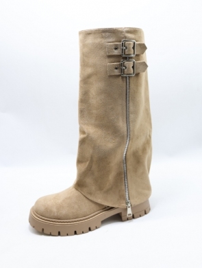 Kozaki damskie na płaskim (36-41) DEWS8025 KHAKI