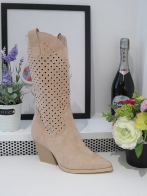 Kozaki damskie na obcasie (36-41) 8689 BEIGE