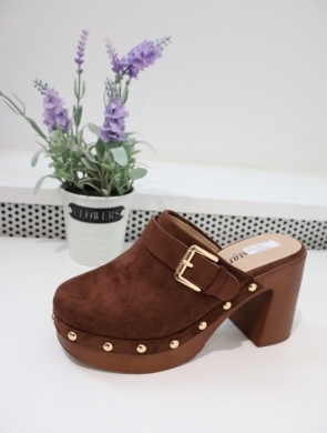 Klapki damskie na obcasie (36-41) YY47 BROWN