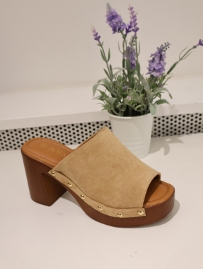 Klapki damskie na obcasie (36-41) KA90 KHAKI