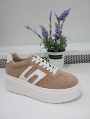 Buty sportowe damskie na płaskim (36-41) NS601 BEIGE-SKÓRA