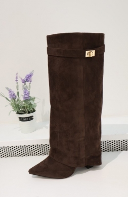 Kozaki damskie na obcasie (36-41) 9501 BROWN