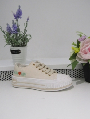 Trampki damskie na płaskim (36-41) 9110 BEIGE